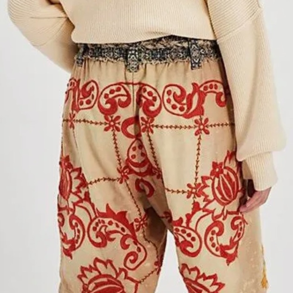 Free People Augusta Floral Embroidered Tan Braid Tie Boho Shorts - Picture 3 of 16